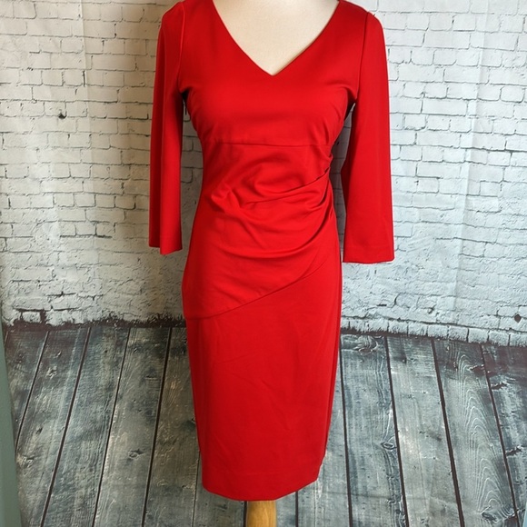DIANE VON FURSTENBURG DVF Bevin 3/4 Sleeve Dress Cherry Red 8 Old Money Office - Picture 5 of 16